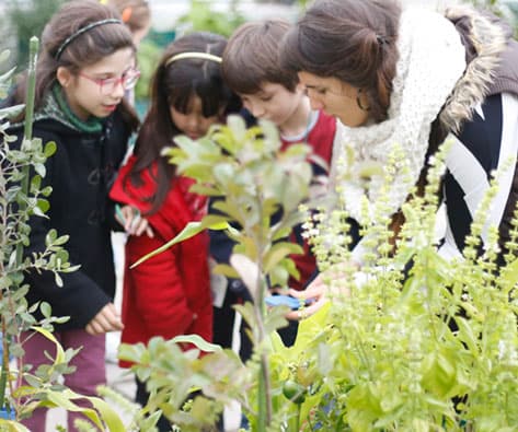 Niños escribiendo sobre alimentos